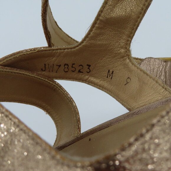 Stuart Weitzman Women 9M Gold Glitter Cork Platform Wedge Sandals Strappy Shoes - Picture 8 of 13